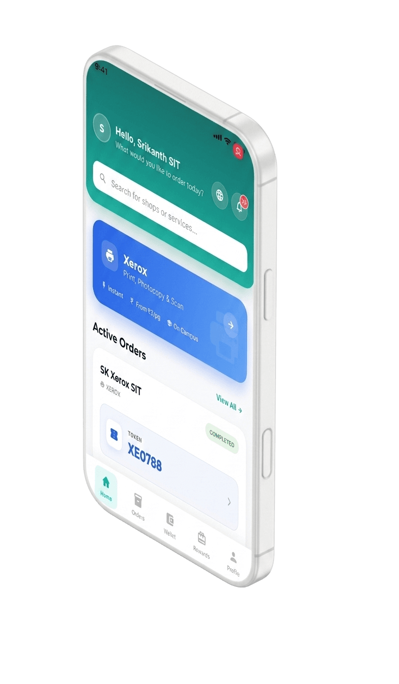 Achigo Android app showing the campus print ordering interface